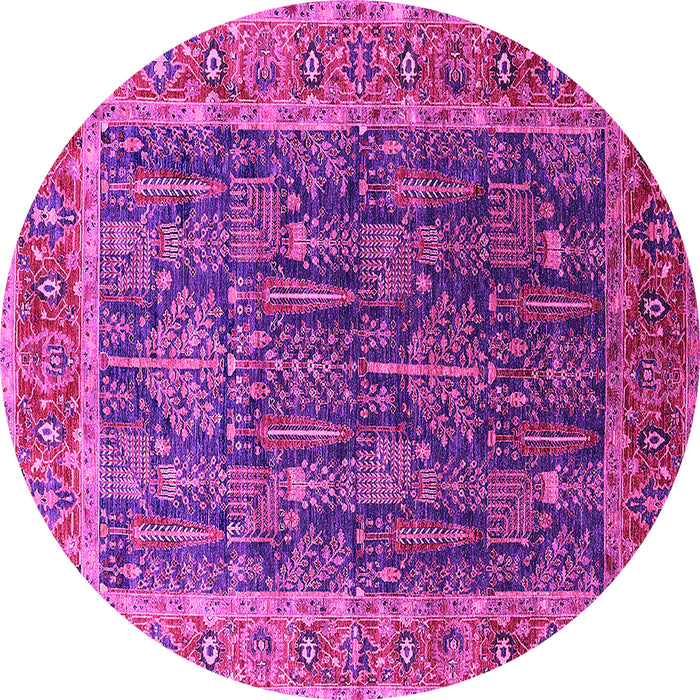Round Machine Washable Oriental Pink Industrial Rug, wshurb2316pnk