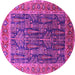Round Machine Washable Oriental Pink Industrial Rug, wshurb2316pnk