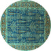 Round Oriental Turquoise Industrial Rug, urb2316turq