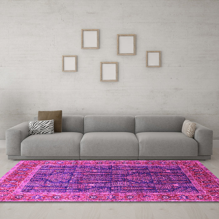 Machine Washable Oriental Pink Industrial Rug in a Living Room, wshurb2316pnk