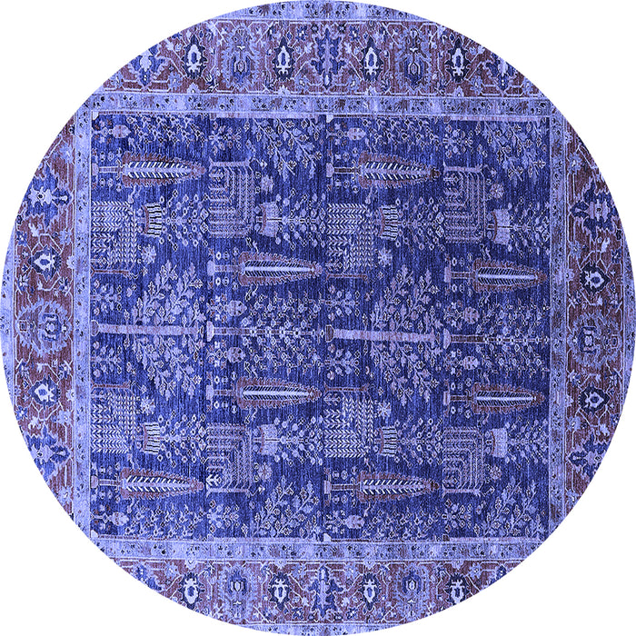 Round Machine Washable Oriental Blue Industrial Rug, wshurb2316blu