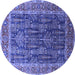 Round Machine Washable Oriental Blue Industrial Rug, wshurb2316blu