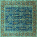 Square Oriental Turquoise Industrial Rug, urb2316turq