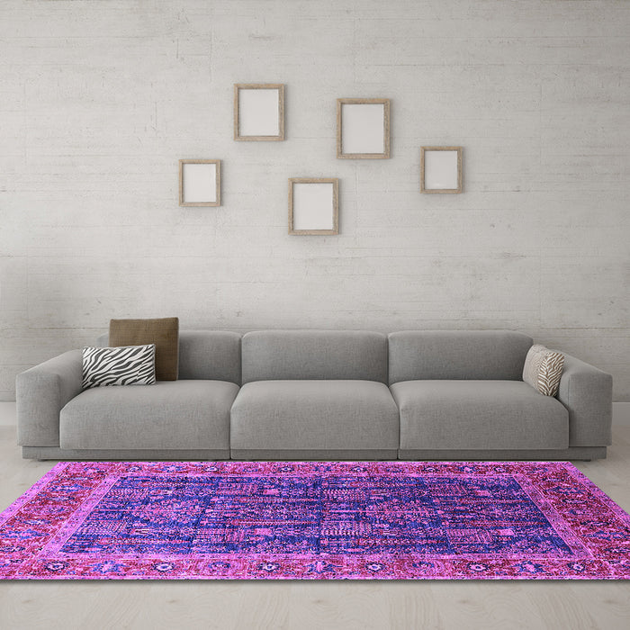 Machine Washable Oriental Purple Industrial Area Rugs in a Living Room, wshurb2316pur