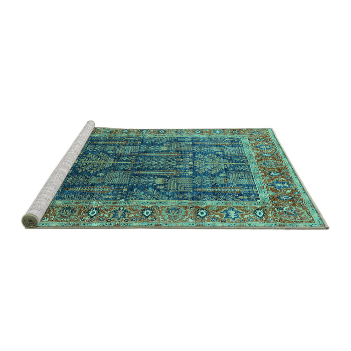 Sideview of Machine Washable Oriental Turquoise Industrial Area Rugs, wshurb2316turq