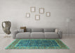 Machine Washable Oriental Turquoise Industrial Area Rugs in a Living Room,, wshurb2316turq