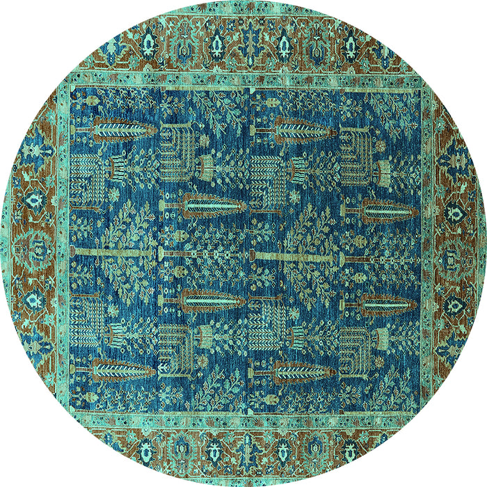 Round Machine Washable Oriental Turquoise Industrial Area Rugs, wshurb2316turq
