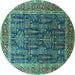 Round Machine Washable Oriental Turquoise Industrial Area Rugs, wshurb2316turq