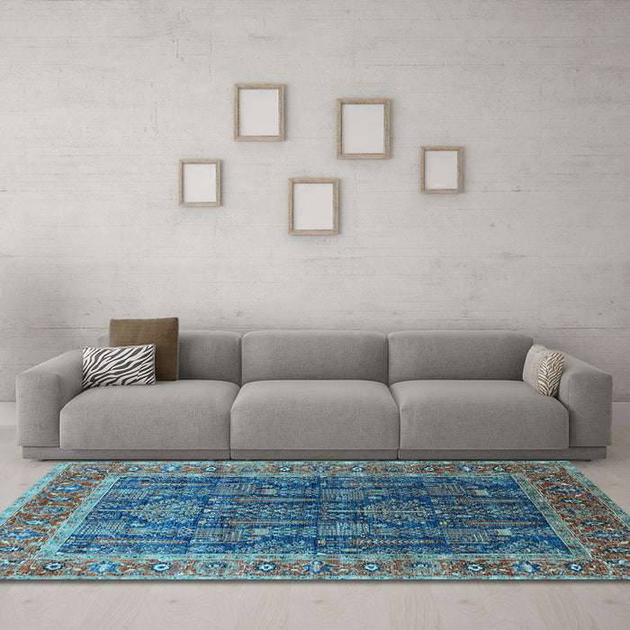 Machine Washable Oriental Light Blue Industrial Rug in a Living Room, wshurb2316lblu