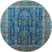 Round Machine Washable Oriental Light Blue Industrial Rug, wshurb2316lblu