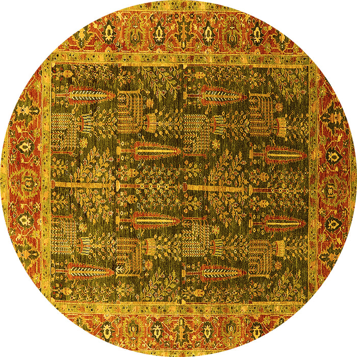 Round Machine Washable Oriental Yellow Industrial Rug, wshurb2316yw