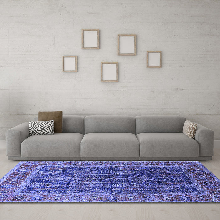 Machine Washable Oriental Blue Industrial Rug in a Living Room, wshurb2316blu