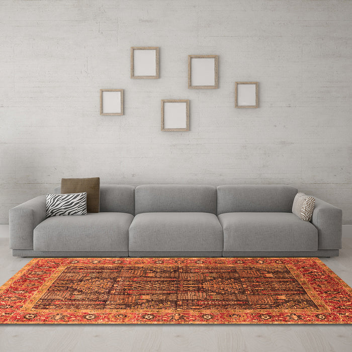 Machine Washable Oriental Orange Industrial Area Rugs in a Living Room, wshurb2316org