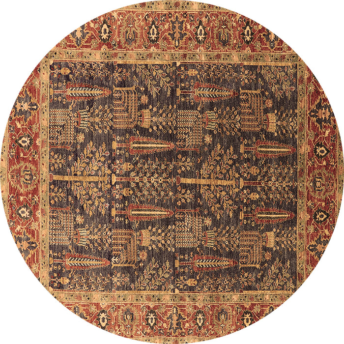 Round Machine Washable Oriental Brown Industrial Rug, wshurb2316brn