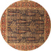 Round Machine Washable Oriental Brown Industrial Rug, wshurb2316brn