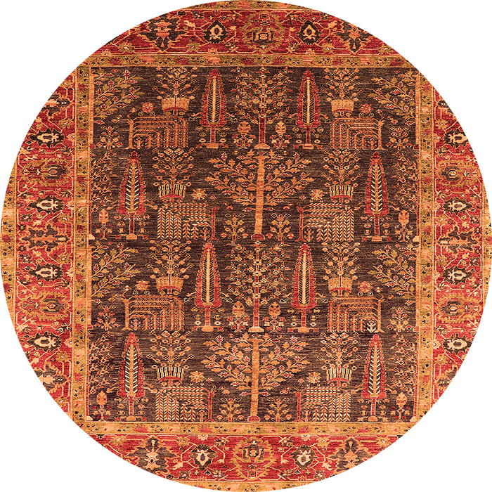 Round Machine Washable Oriental Orange Industrial Area Rugs, wshurb2316org