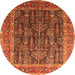 Round Machine Washable Oriental Orange Industrial Area Rugs, wshurb2316org