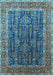 Machine Washable Oriental Light Blue Industrial Rug, wshurb2316lblu