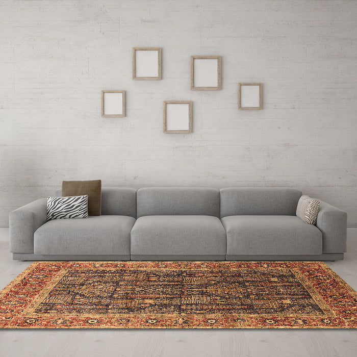 Machine Washable Oriental Brown Industrial Rug in a Living Room,, wshurb2316brn