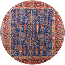 Round Mid-Century Modern Dark Raspberry Purple Oriental Rug, urb2316