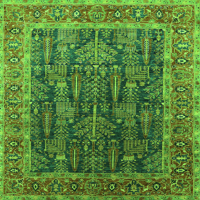 Square Machine Washable Oriental Green Industrial Area Rugs, wshurb2316grn