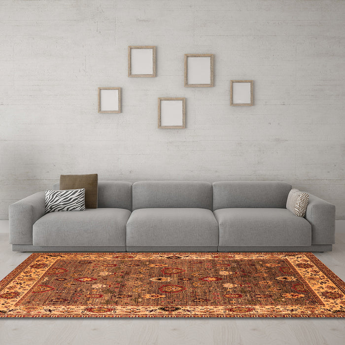 Machine Washable Oriental Orange Industrial Area Rugs in a Living Room, wshurb2317org