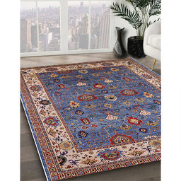 Mid-Century Modern Maroon Purple Oriental Rug in Family Room, urb2317