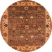 Round Machine Washable Oriental Orange Industrial Area Rugs, wshurb2317org