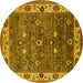 Round Machine Washable Oriental Yellow Industrial Rug, wshurb2317yw