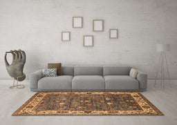 Machine Washable Oriental Brown Industrial Rug in a Living Room,, wshurb2317brn