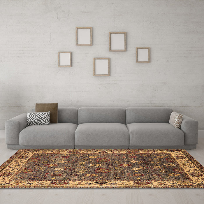 Machine Washable Oriental Brown Industrial Rug in a Living Room,, wshurb2317brn
