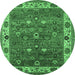 Round Oriental Emerald Green Industrial Rug, urb2317emgrn