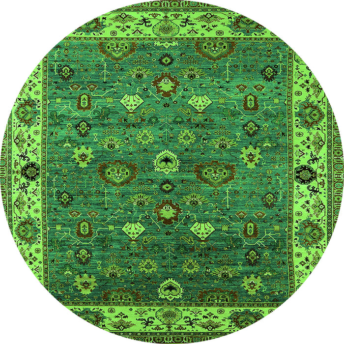 Round Machine Washable Oriental Green Industrial Area Rugs, wshurb2317grn