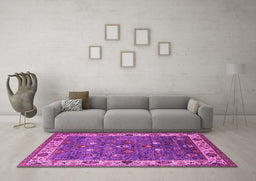 Machine Washable Oriental Pink Industrial Rug in a Living Room, wshurb2317pnk