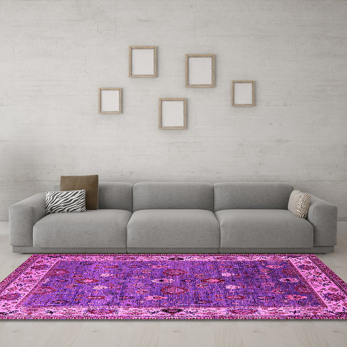Machine Washable Oriental Pink Industrial Rug in a Living Room, wshurb2317pnk