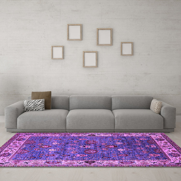 Machine Washable Oriental Purple Industrial Area Rugs in a Living Room, wshurb2317pur