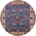 Round Mid-Century Modern Maroon Purple Oriental Rug, urb2317