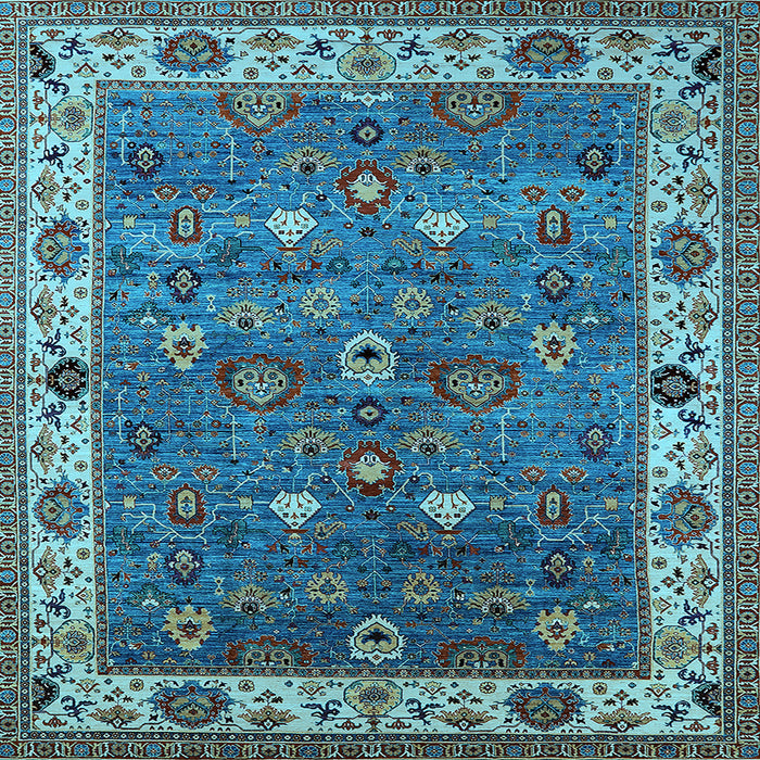 Square Machine Washable Oriental Light Blue Industrial Rug, wshurb2317lblu