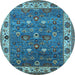 Round Machine Washable Oriental Light Blue Industrial Rug, wshurb2317lblu