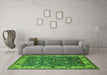 Machine Washable Oriental Green Industrial Area Rugs in a Living Room,, wshurb2317grn