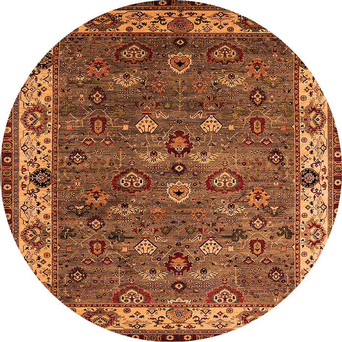 Round Machine Washable Oriental Orange Industrial Area Rugs, wshurb2318org
