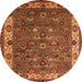 Round Machine Washable Oriental Orange Industrial Area Rugs, wshurb2318org