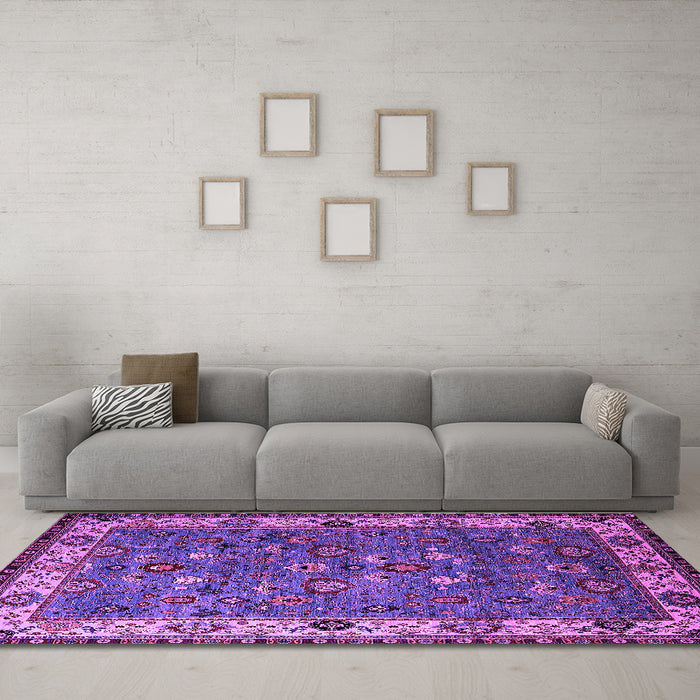 Machine Washable Oriental Purple Industrial Area Rugs in a Living Room, wshurb2318pur