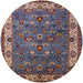 Round Mid-Century Modern Maroon Purple Oriental Rug, urb2318