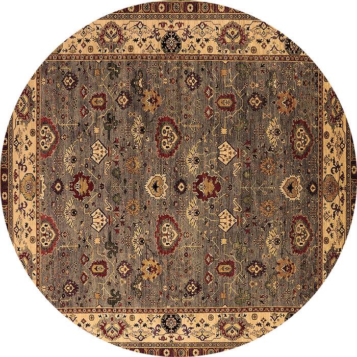 Round Machine Washable Oriental Brown Industrial Rug, wshurb2318brn