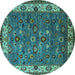 Round Machine Washable Oriental Turquoise Industrial Area Rugs, wshurb2318turq