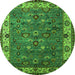 Round Machine Washable Oriental Green Industrial Area Rugs, wshurb2318grn