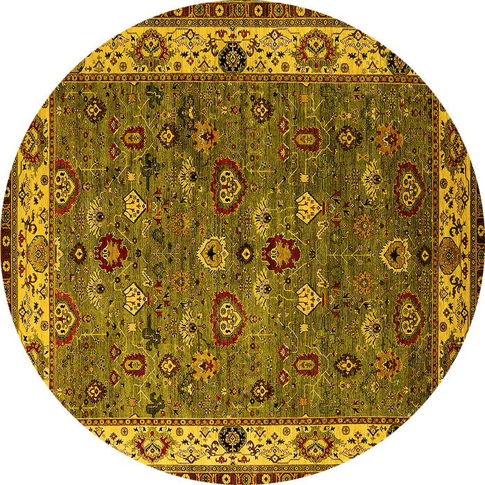 Round Machine Washable Oriental Yellow Industrial Rug, wshurb2318yw