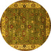 Round Machine Washable Oriental Yellow Industrial Rug, wshurb2318yw