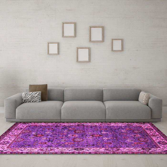 Machine Washable Oriental Pink Industrial Rug in a Living Room, wshurb2318pnk